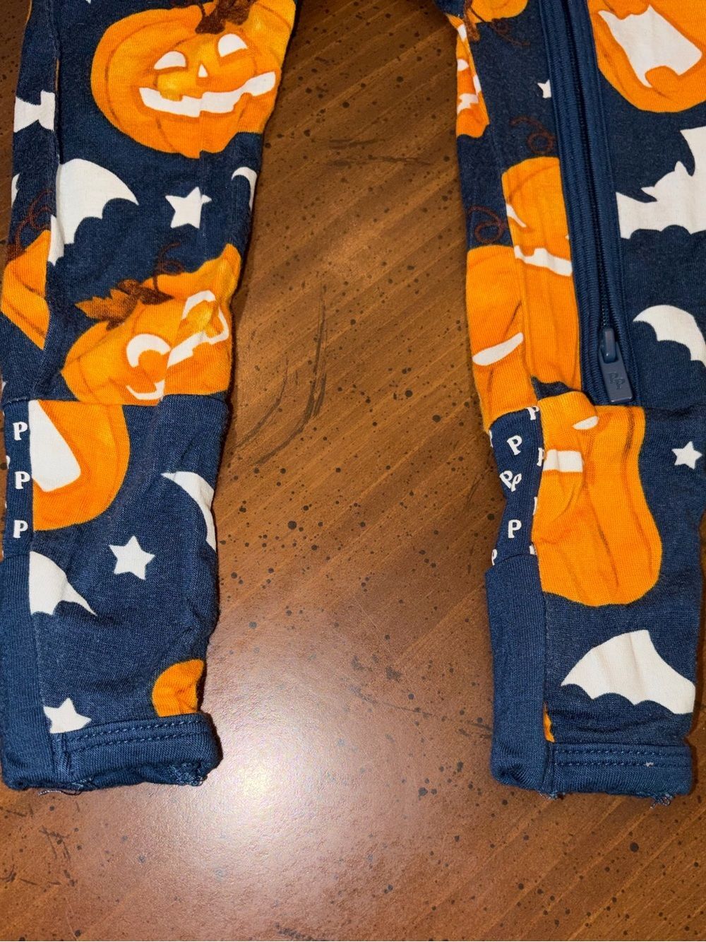 Posh Peanut Bamboo Spooky Pumpkins Navy & Orange Halloween Zip Pajamas - Picture 3 of 4